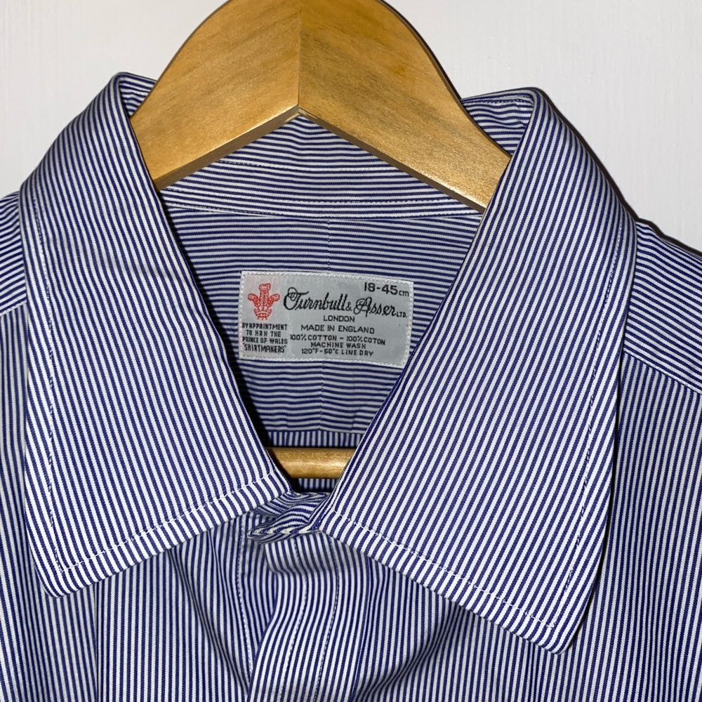 Turnbull & Asser Men's Navy and White Pinstripe Dress Shirt Luxury Royal